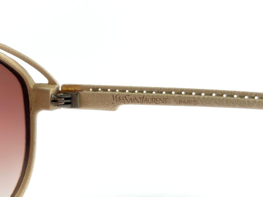 Vintage Yves Saint Laurent YSL 8359 Beige Leather 1980 France Sunglasses 2