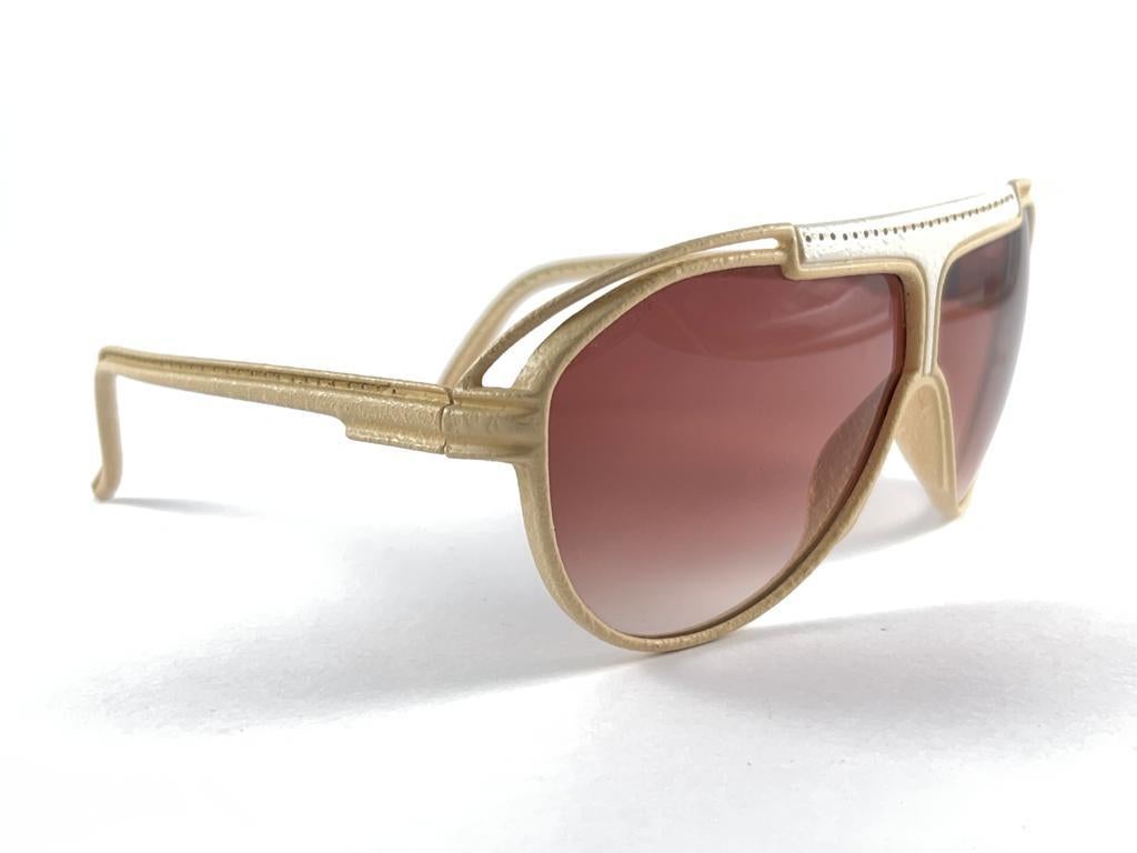 Vintage Yves Saint Laurent YSL 8359 Beige Leather 1980 France Sunglasses 5