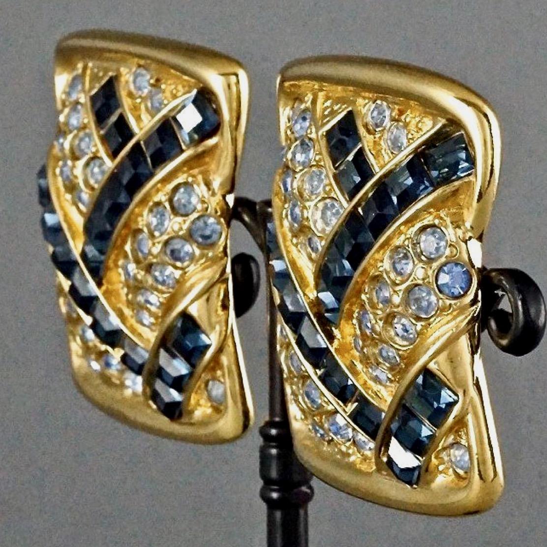 Vintage YVES SAINT LAURENT Ysl Abstract Rhinestone Rectangular Earrings 1