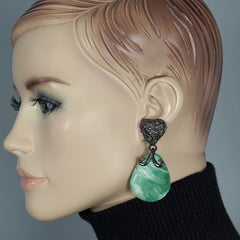 Vintage YVES SAINT LAURENT Ysl Agate Nugget Textured Gunmetal Dangling Earrings