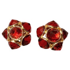 Vintage Yves Saint Laurent Ysl red color  oversize Flower earrings ,
