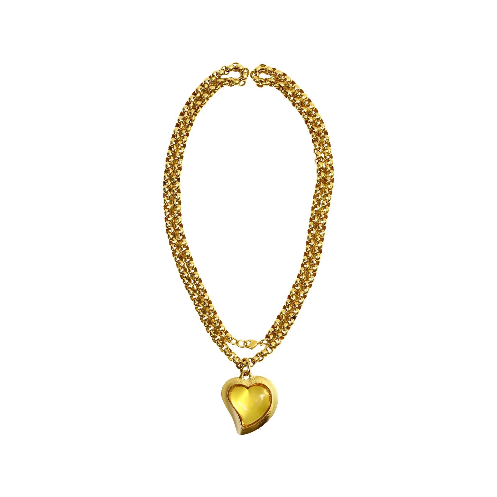 Vintage Yves Saint Laurent YSL Amber Resin Heart on Rollo Long Chain Circa 1980s For Sale 5