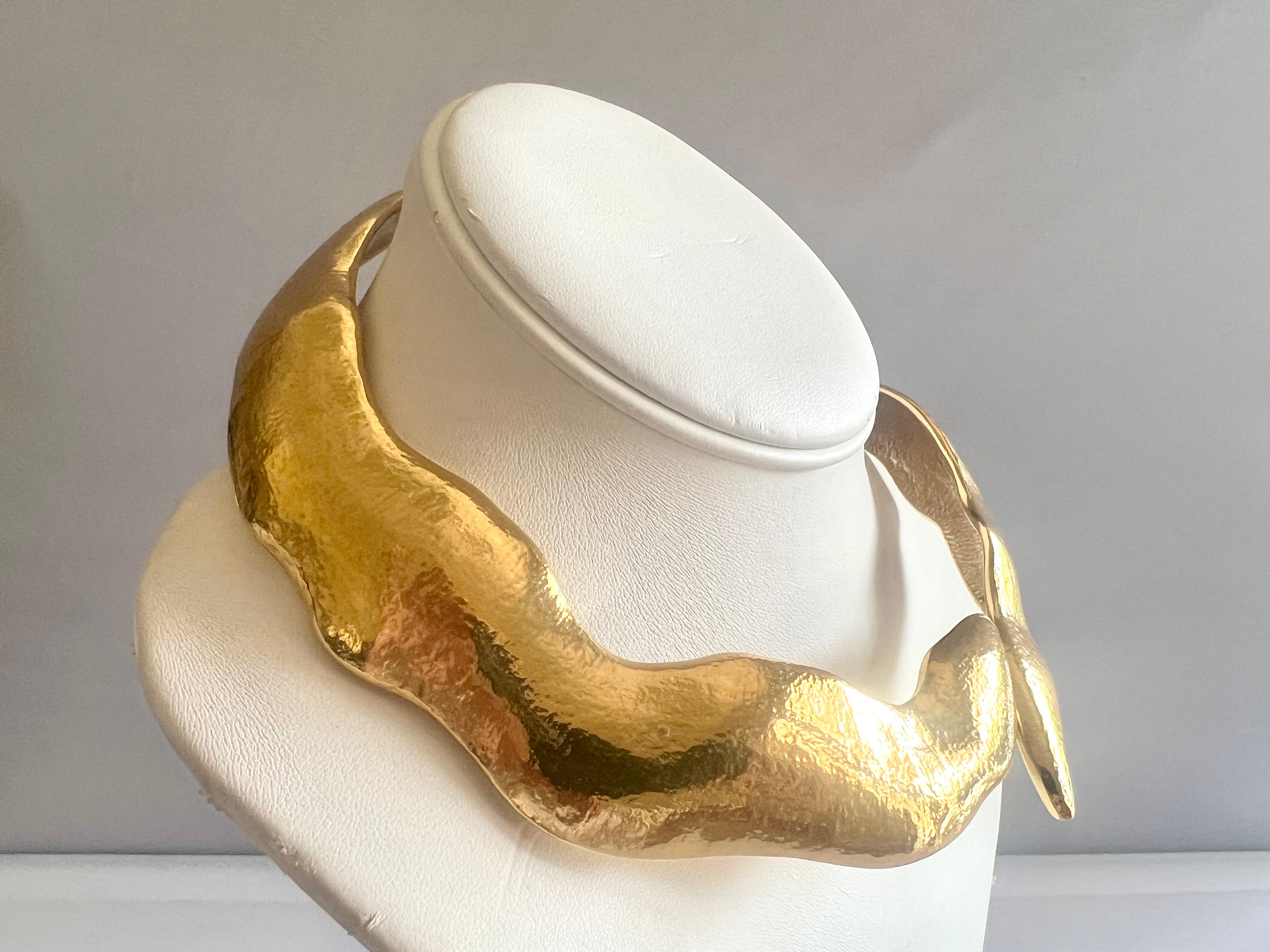 Vintage YSL Yves Saint Laurent snake-like architectural rigid choker necklace

Measurements:
Height: 1 3/8 inches (front center)