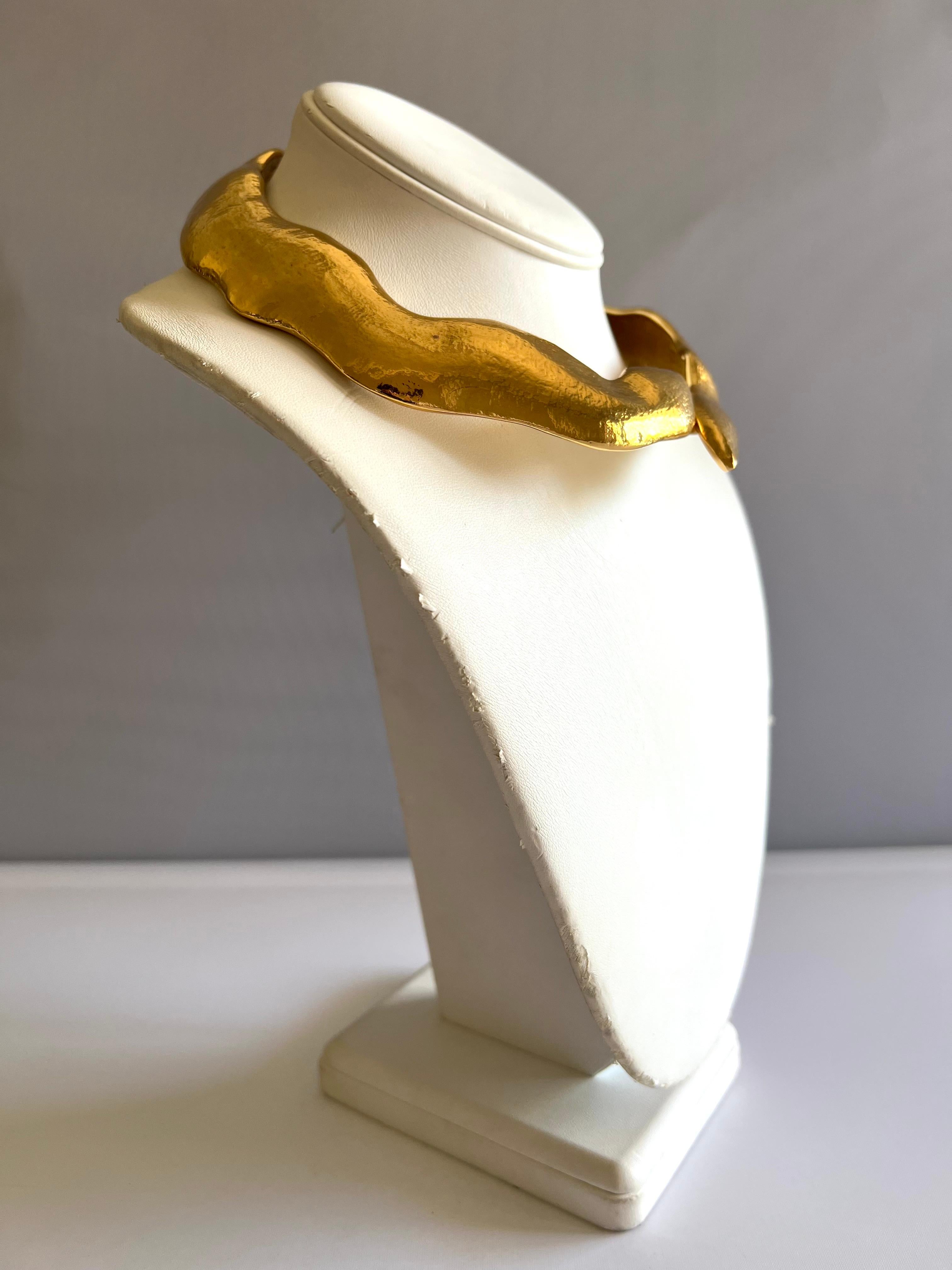 Women's Vintage Yves Saint Laurent YSL Architectural Gilt Choker Necklace