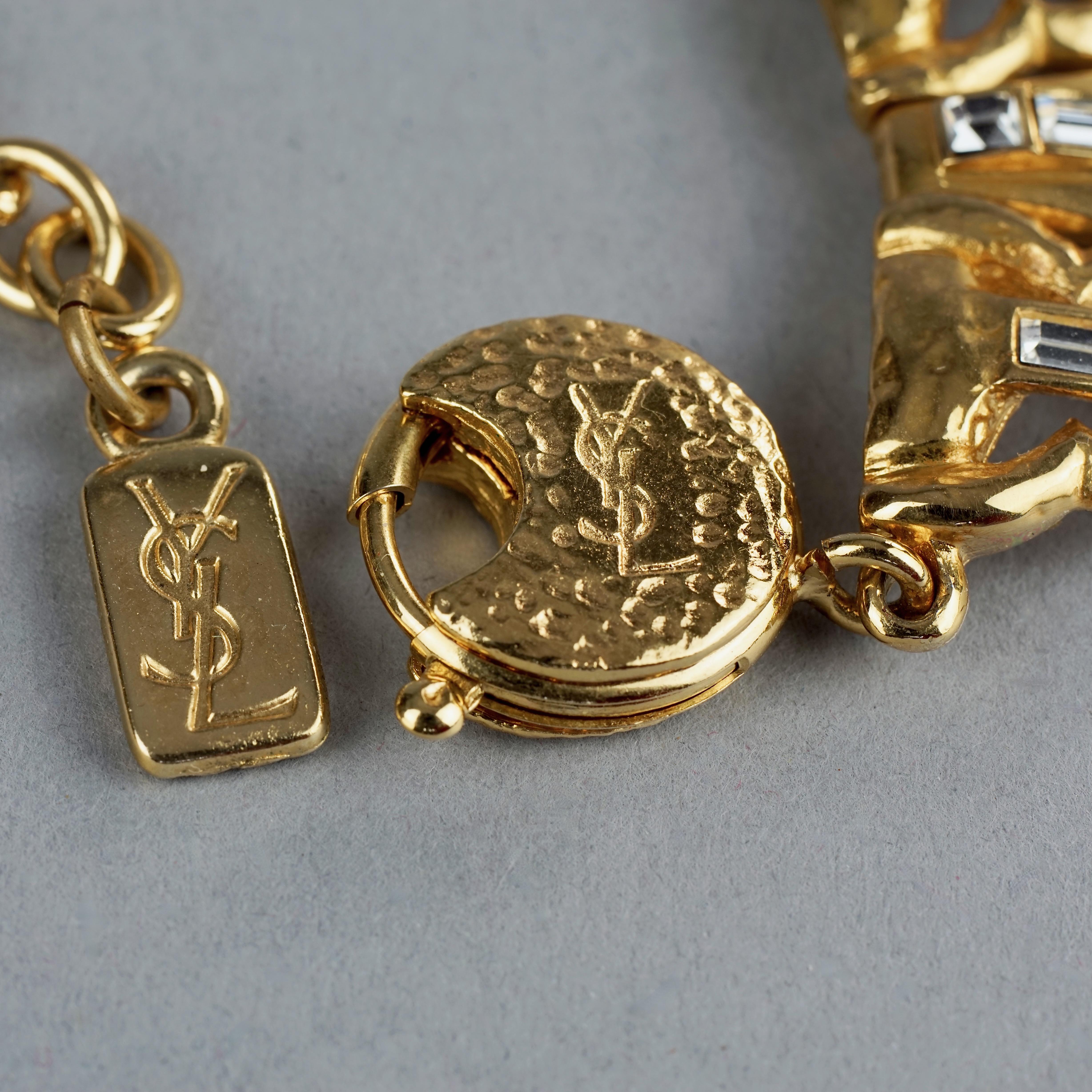 Vintage YVES SAINT LAURENT Ysl Art Deco Rhinestone Link Necklace For Sale 7