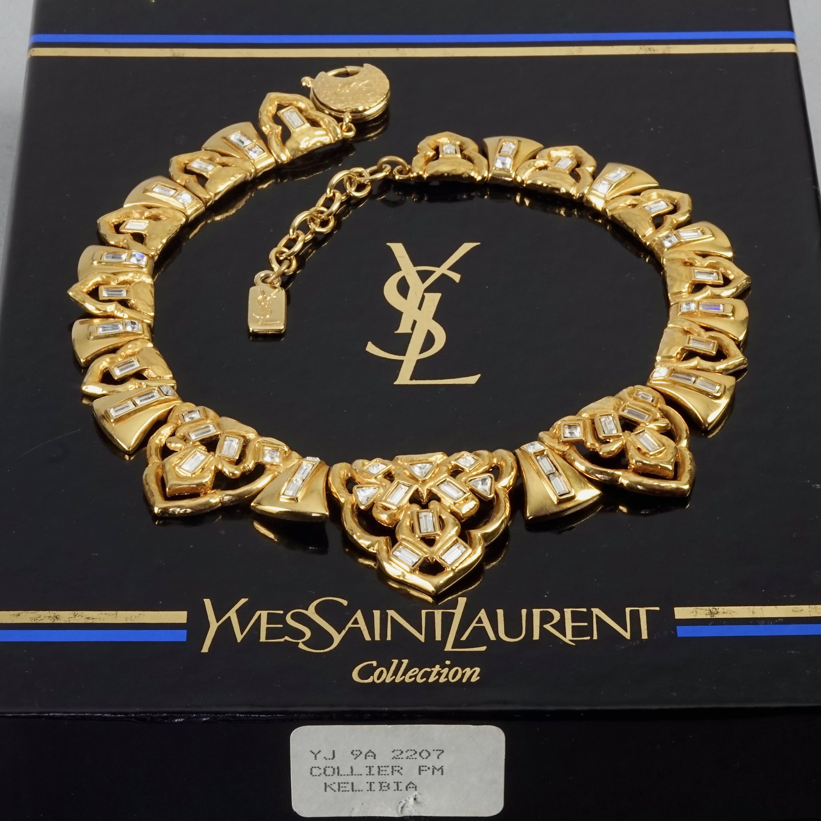 Vintage YVES SAINT LAURENT Ysl Art Deco Rhinestone Link Necklace In Excellent Condition For Sale In Kingersheim, Alsace
