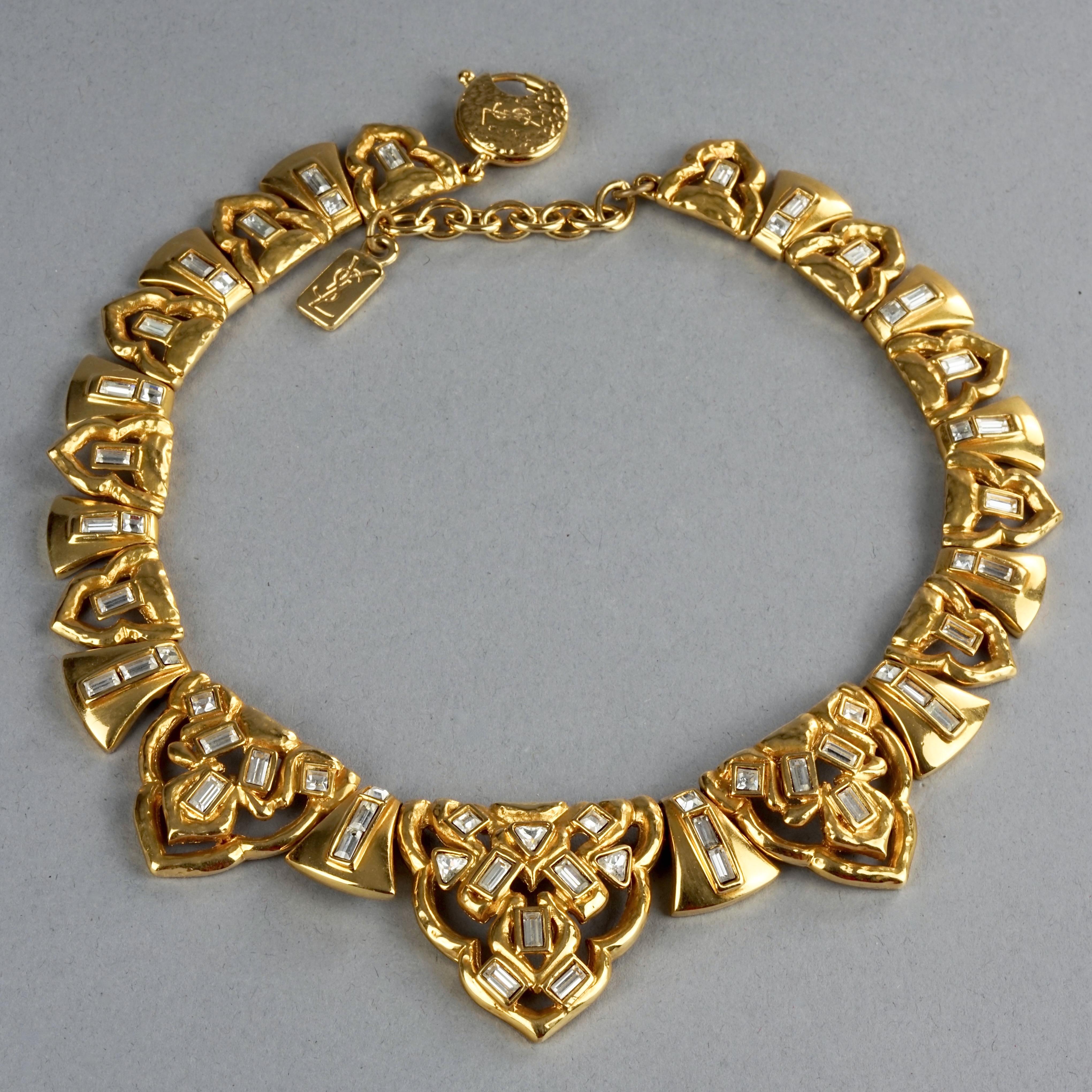 Women's Vintage YVES SAINT LAURENT Ysl Art Deco Rhinestone Link Necklace For Sale