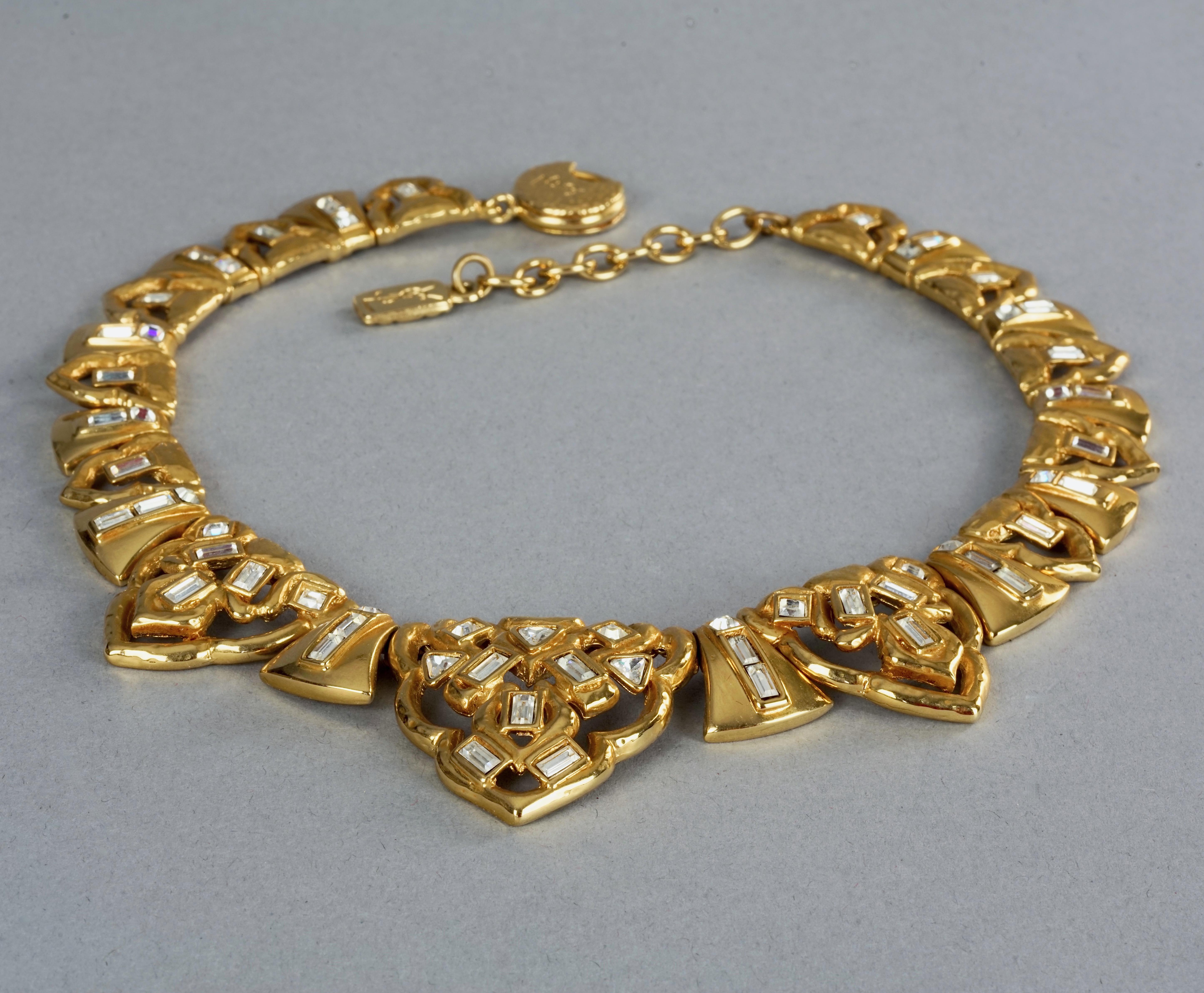 Vintage YVES SAINT LAURENT Ysl Art Deco Rhinestone Link Necklace For Sale 1