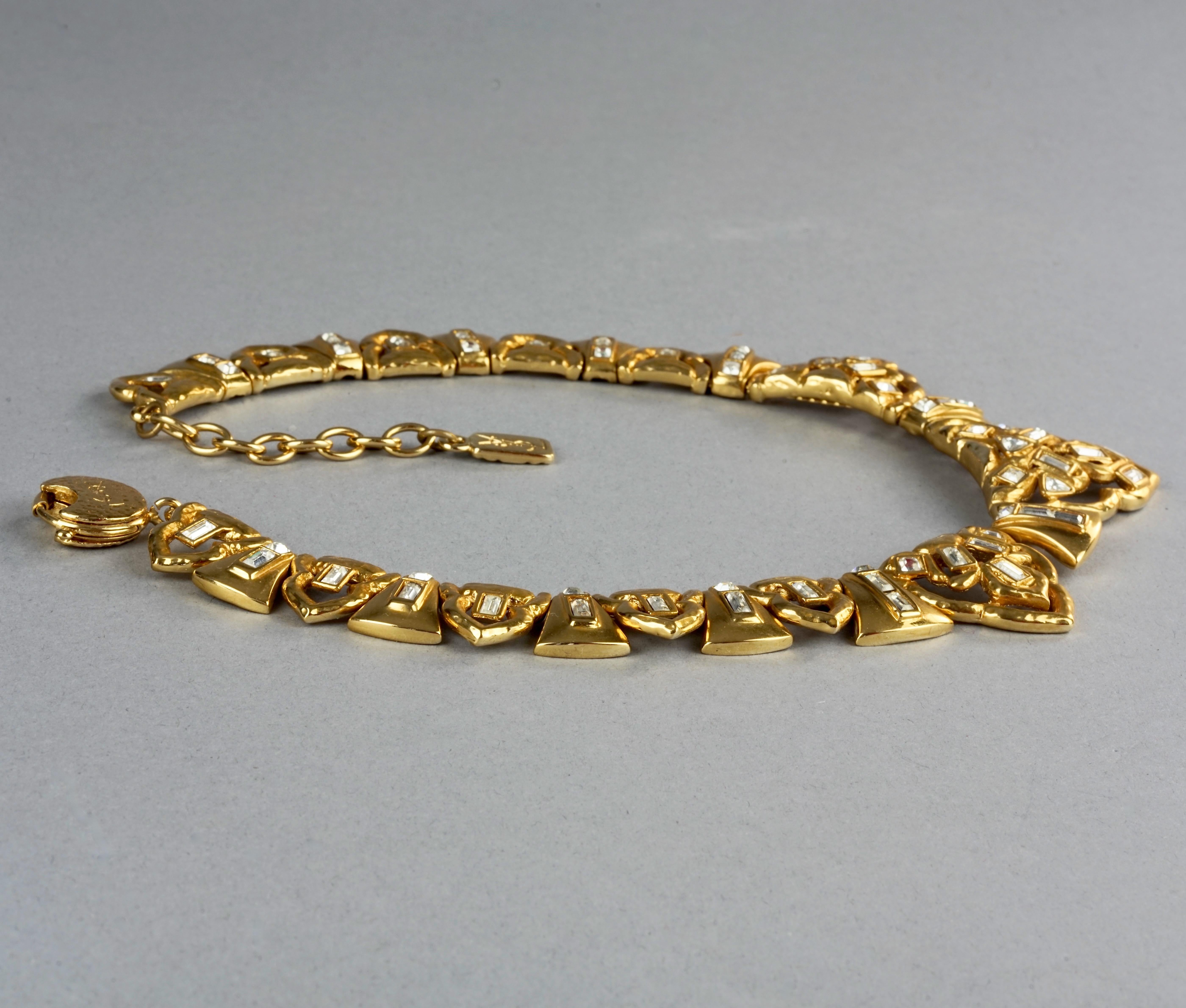 Vintage YVES SAINT LAURENT Ysl Art Deco Rhinestone Link Necklace For Sale 3