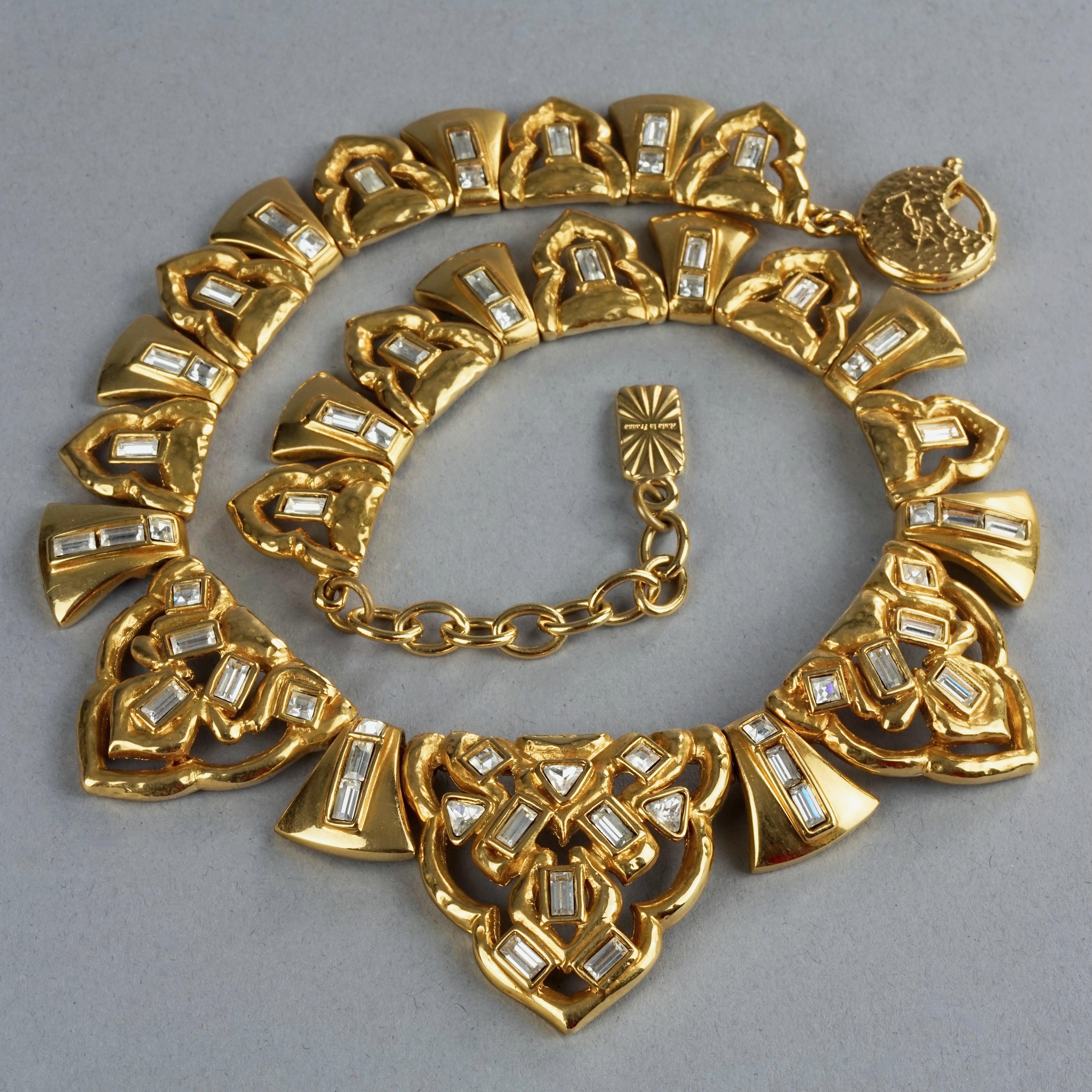 Vintage YVES SAINT LAURENT Ysl Art Deco Rhinestone Link Necklace For Sale 4