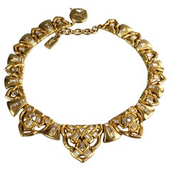 YVES SAINT LAURENT Collier à maillons vintage Art déco avec strass