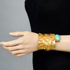 Vintage YVES SAINT LAURENT Ysl Arty Turquoise Cabochon Textured Cuff Bracelet