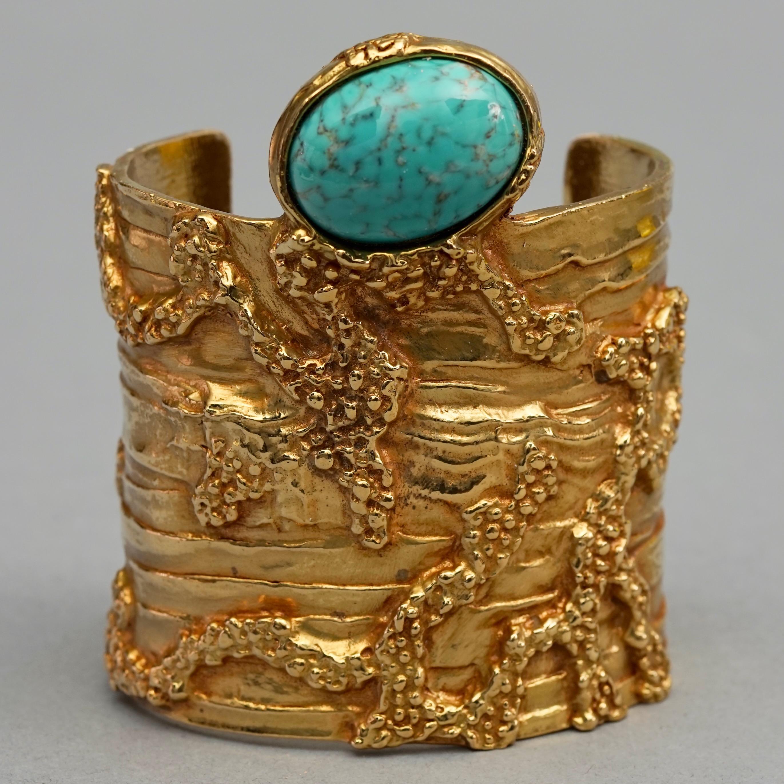 Women's or Men's Vintage YVES SAINT LAURENT Ysl Arty Turquoise Cabochon Textured Cuff Bracelet For Sale