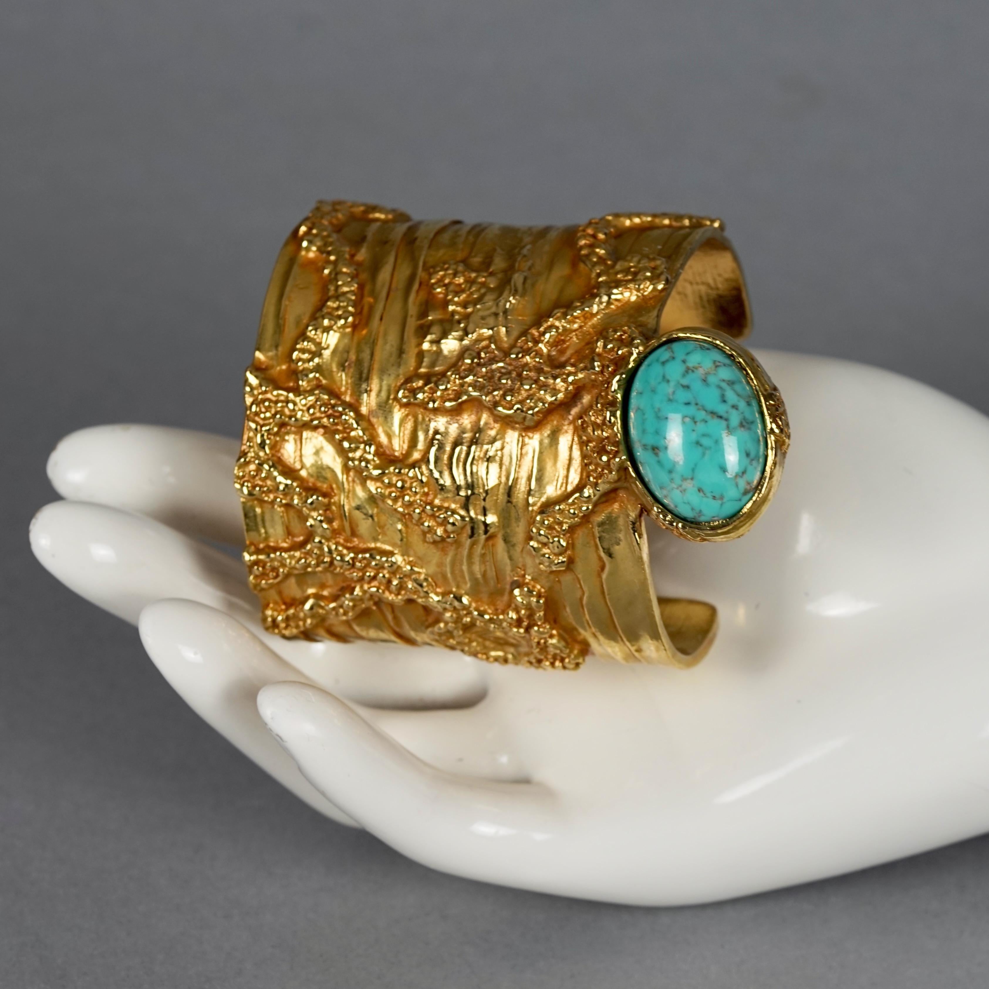 Vintage YVES SAINT LAURENT Ysl Arty Turquoise Cabochon Textured Cuff Bracelet For Sale 2