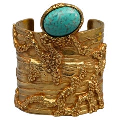 Vintage YVES SAINT LAURENT Ysl Arty Turquoise Cabochon Textured Cuff Bracelet