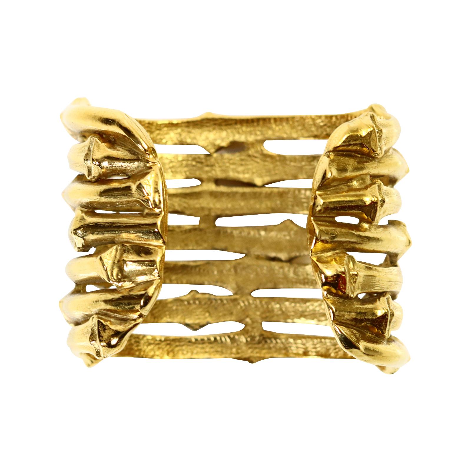 Artist Vintage Yves Saint Laurent YSL Bamboo Like Gold Tone Wide Cuff Circa 1980s