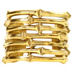 Vintage Yves Saint Laurent YSL Bamboo Like Gold Tone Wide Cuff Circa 1980s