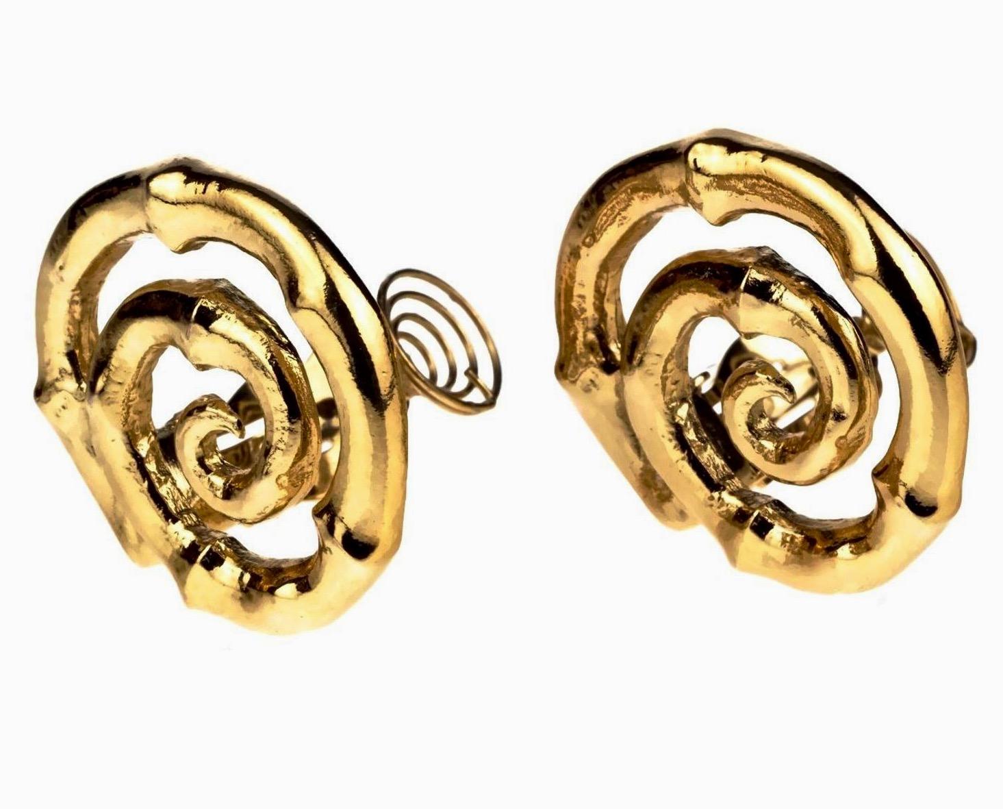 Vintage YVES SAINT LAURENT Ysl Bamboo Spiral Earrings In Excellent Condition For Sale In Kingersheim, Alsace