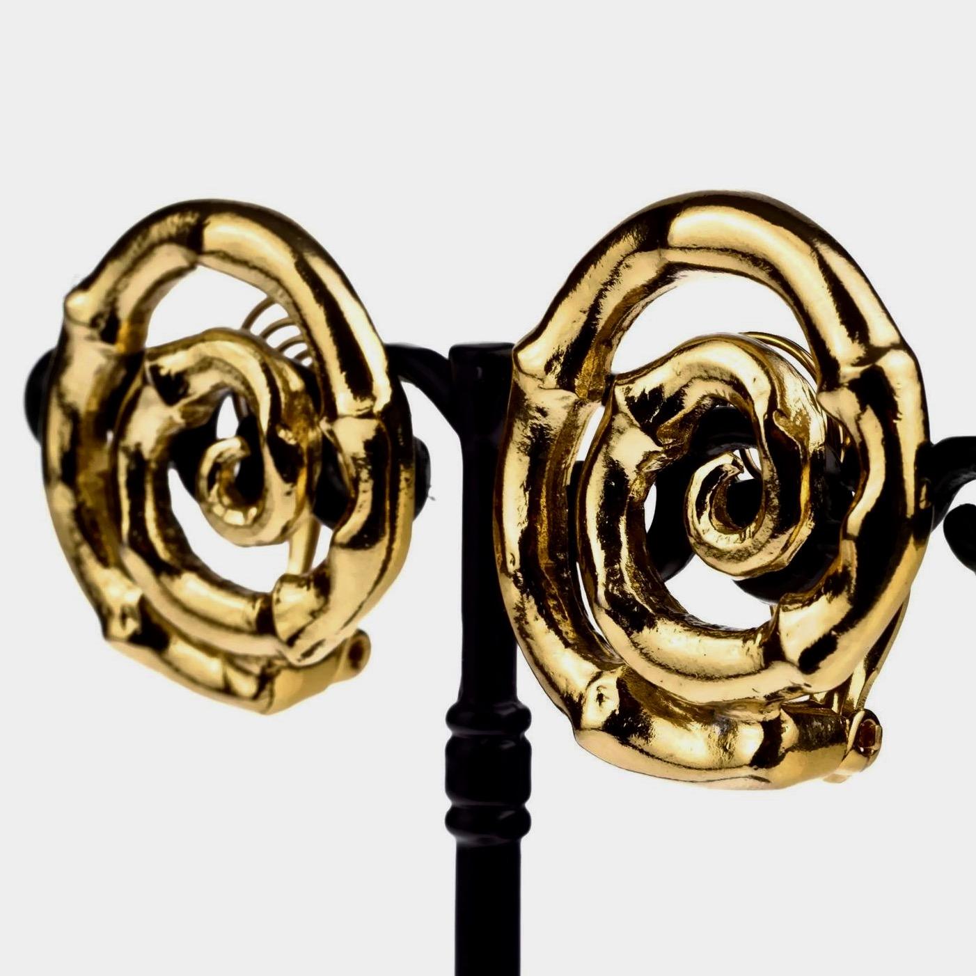 Vintage YVES SAINT LAURENT Ysl Bamboo Spiral Earrings For Sale 1