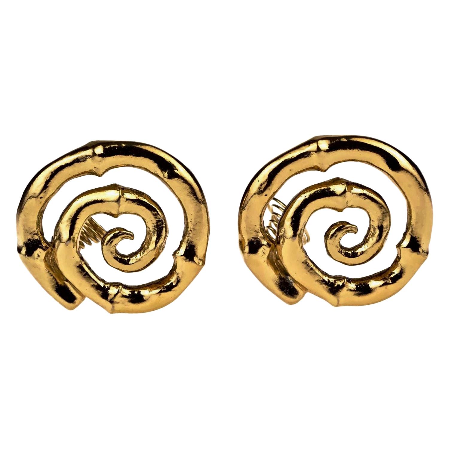 Vintage YVES SAINT LAURENT Ysl Bamboo Spiral Earrings For Sale