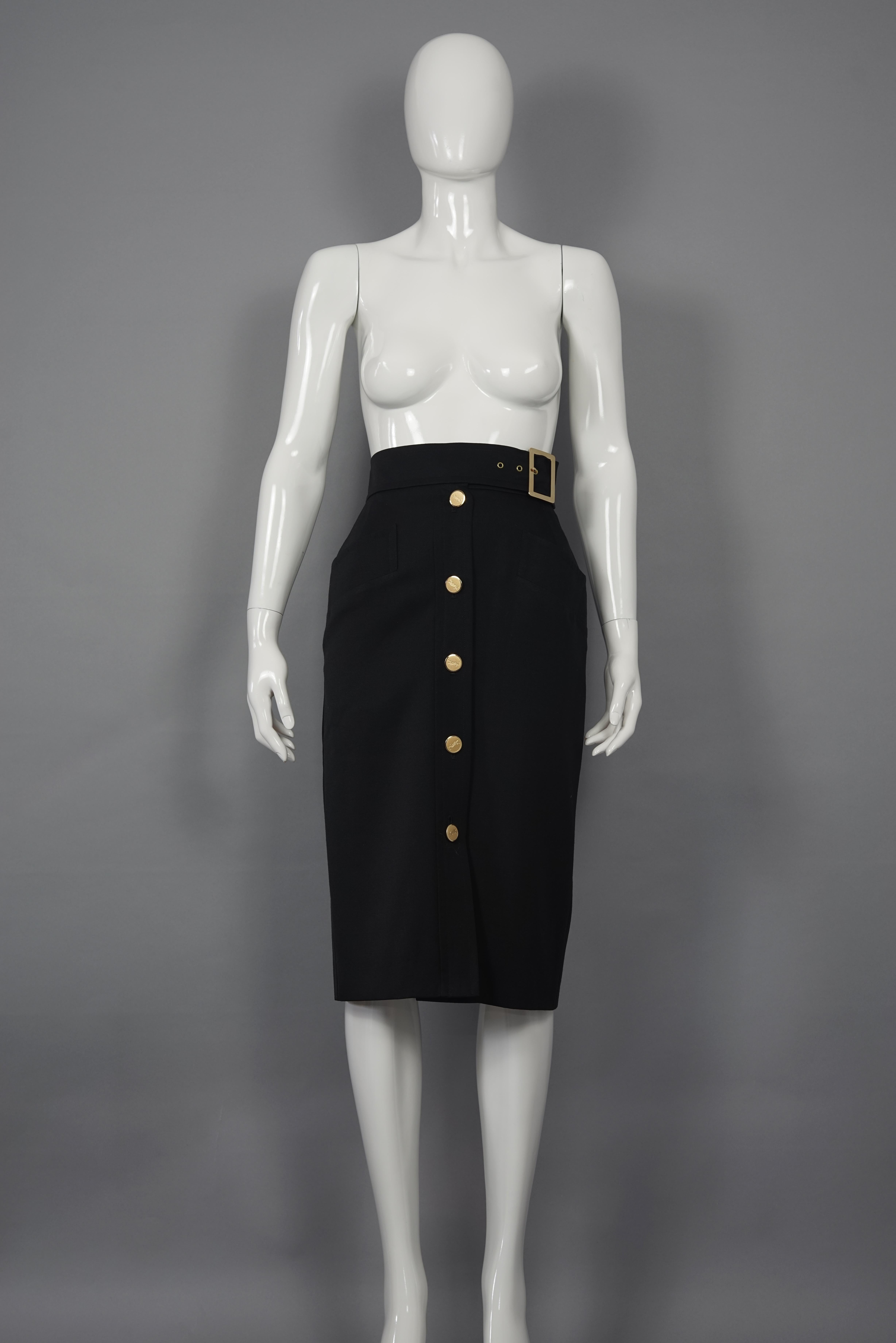 Vintage YVES SAINT LAURENT Ysl Belted Pencil Skirt

Measurements taken laid flat, please double waist and hips:
Waist: 12.59 inches (32 cm)
Hips: 17 inches (43.18 cm)
Length: 27.95 inches (71 cm)
Belt: 2.16 inches (5.5 cm)

Features:
- 100%