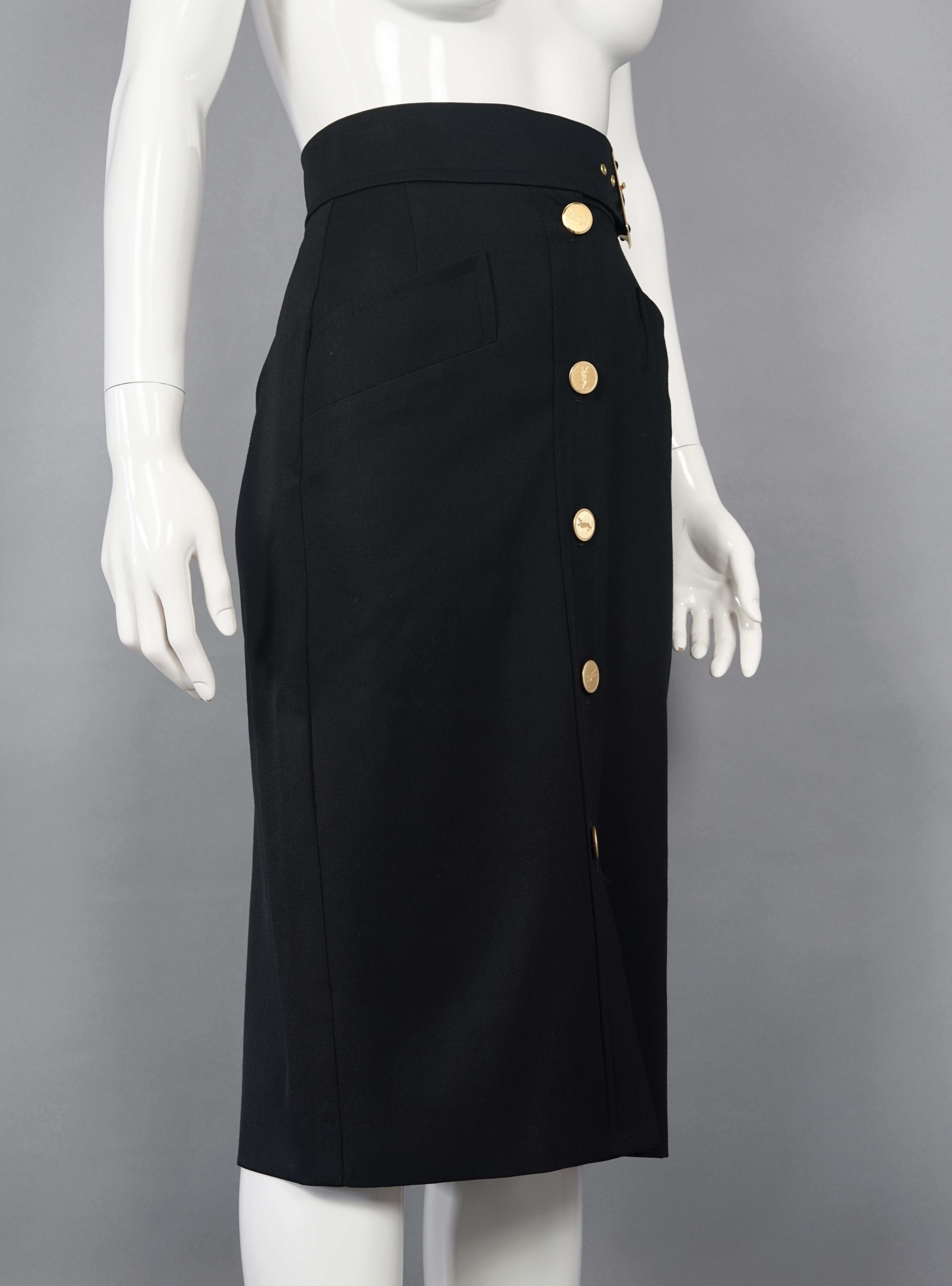 Black Vintage YVES SAINT LAURENT Ysl Belted Pencil Skirt