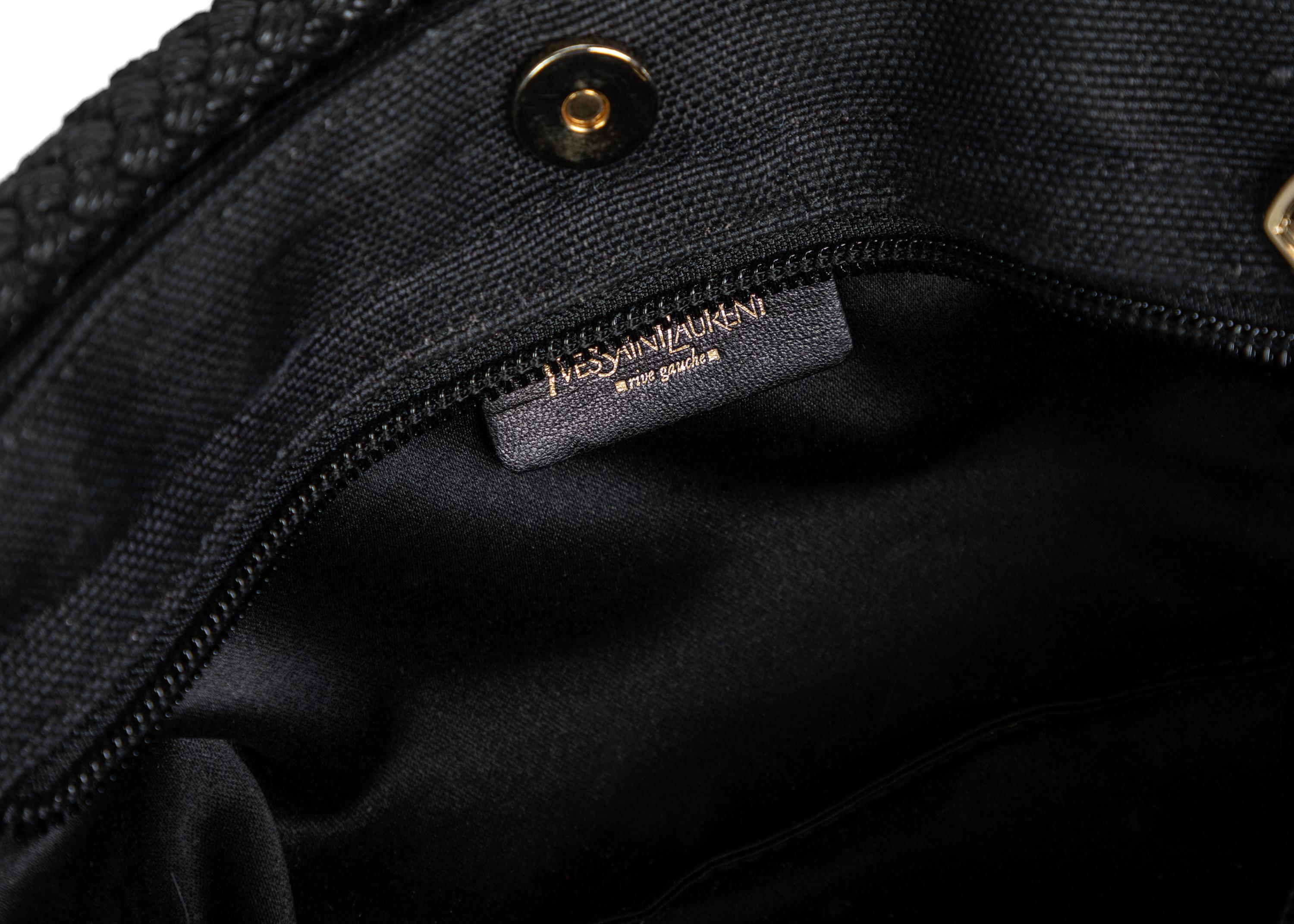 Women's Vintage Yves Saint Laurent YSL Black Braided Rope Coral Shell Clutch Bag