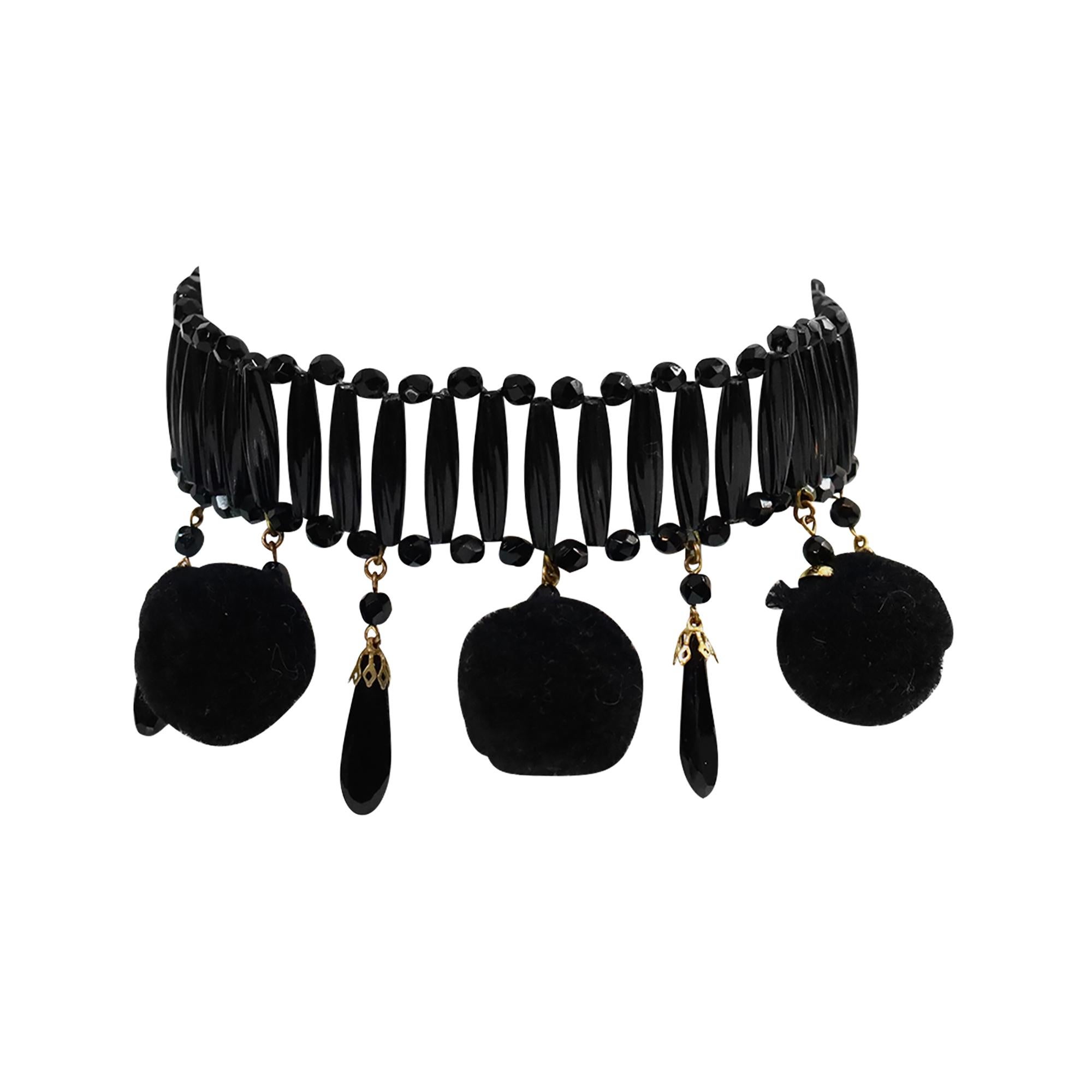 da uomo o donna Vintage Yves Saint Laurent YSL - girocollo nero con poms penzolanti Circa 1960 in vendita