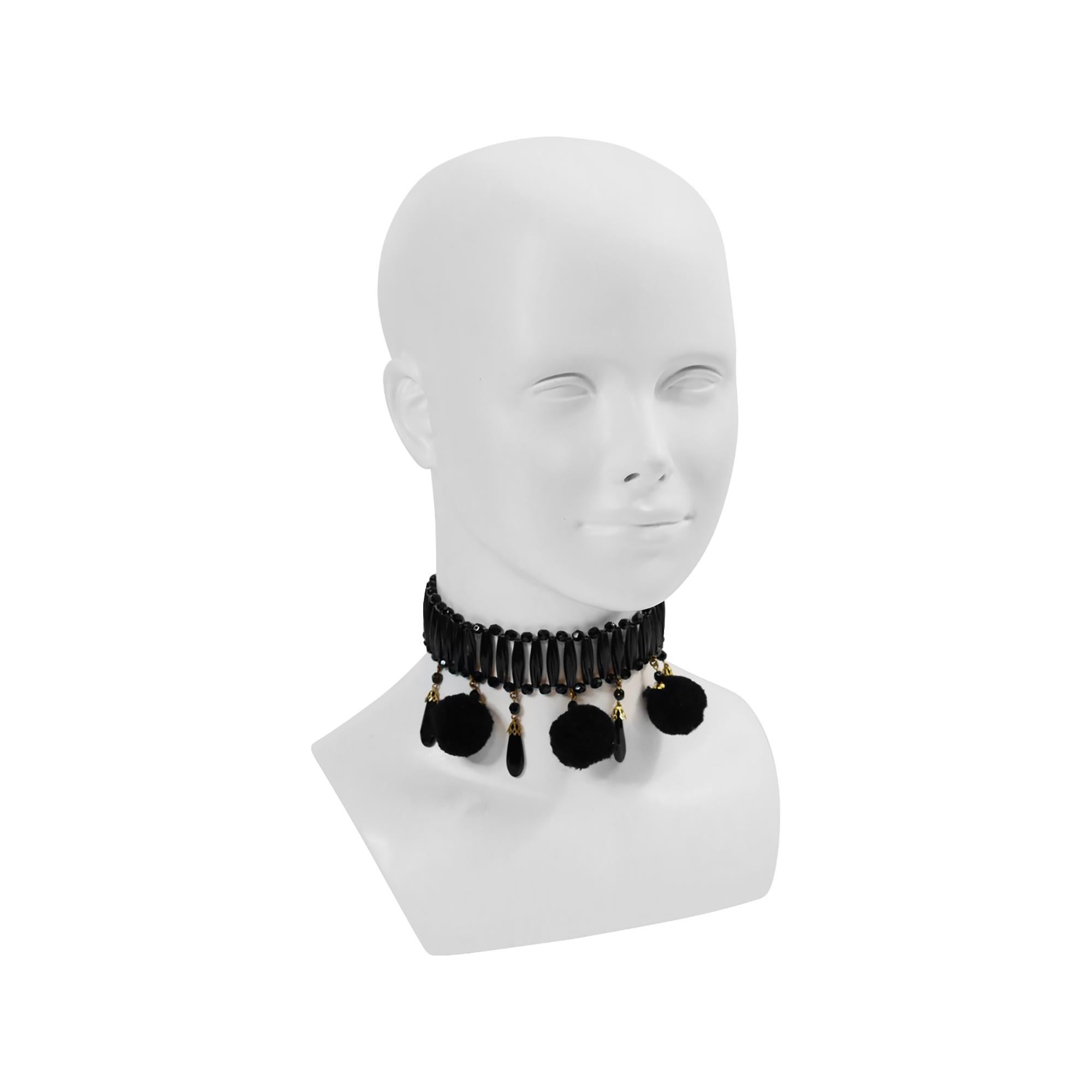 Artista Vintage Yves Saint Laurent YSL - girocollo nero con poms penzolanti Circa 1960 in vendita