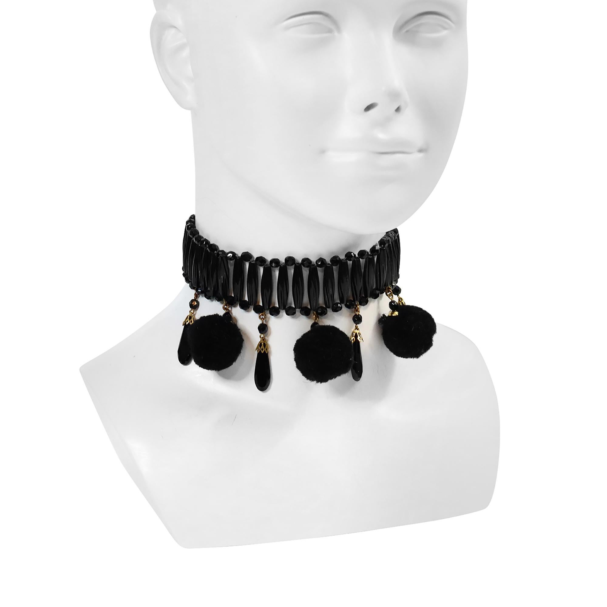 Vintage Yves Saint Laurent YSL - girocollo nero con poms penzolanti Circa 1960 In condizioni buone in vendita a New York, NY