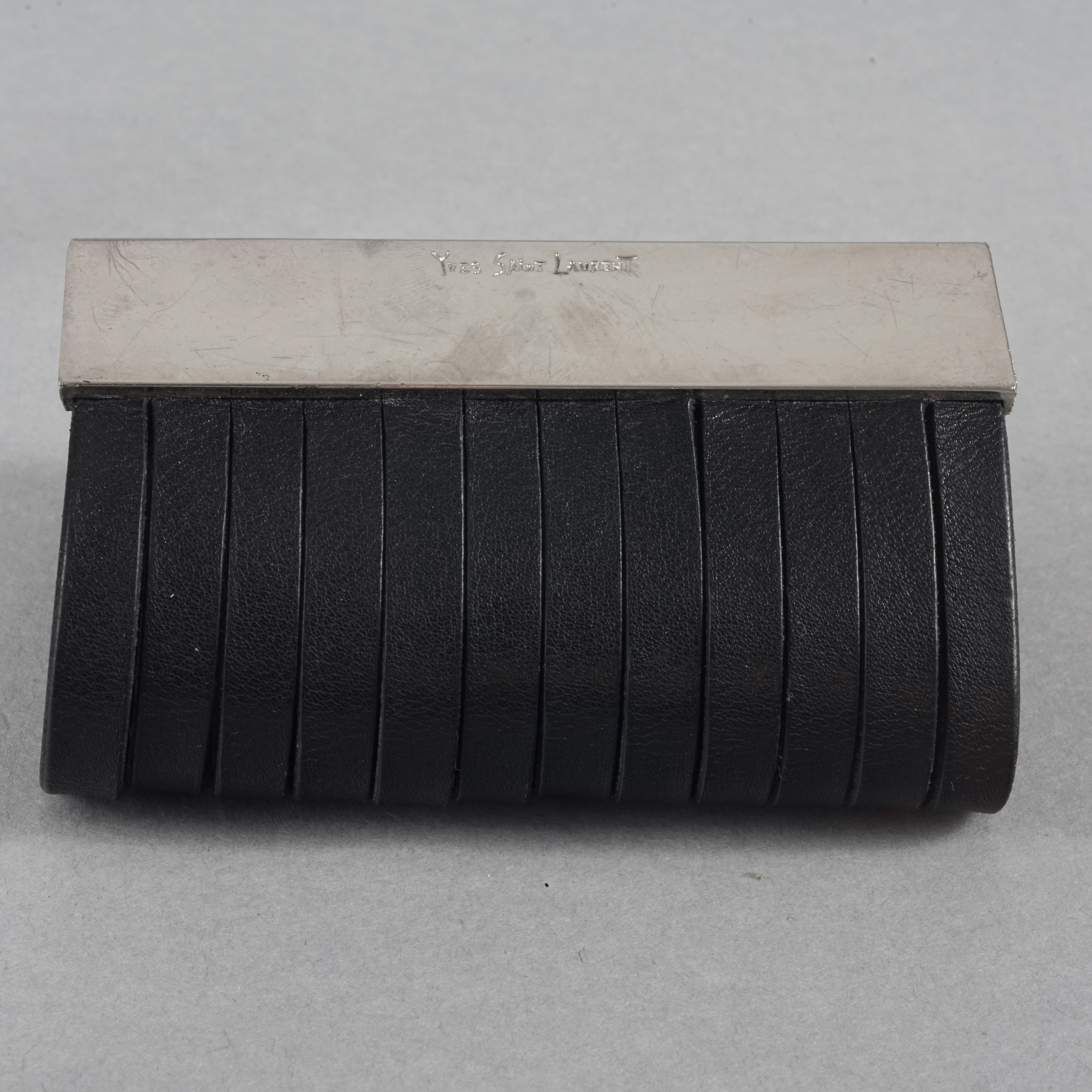 Vintage YVES SAINT LAURENT Ysl Black Multi Leather Strip Wide Cuff Bracelet 2
