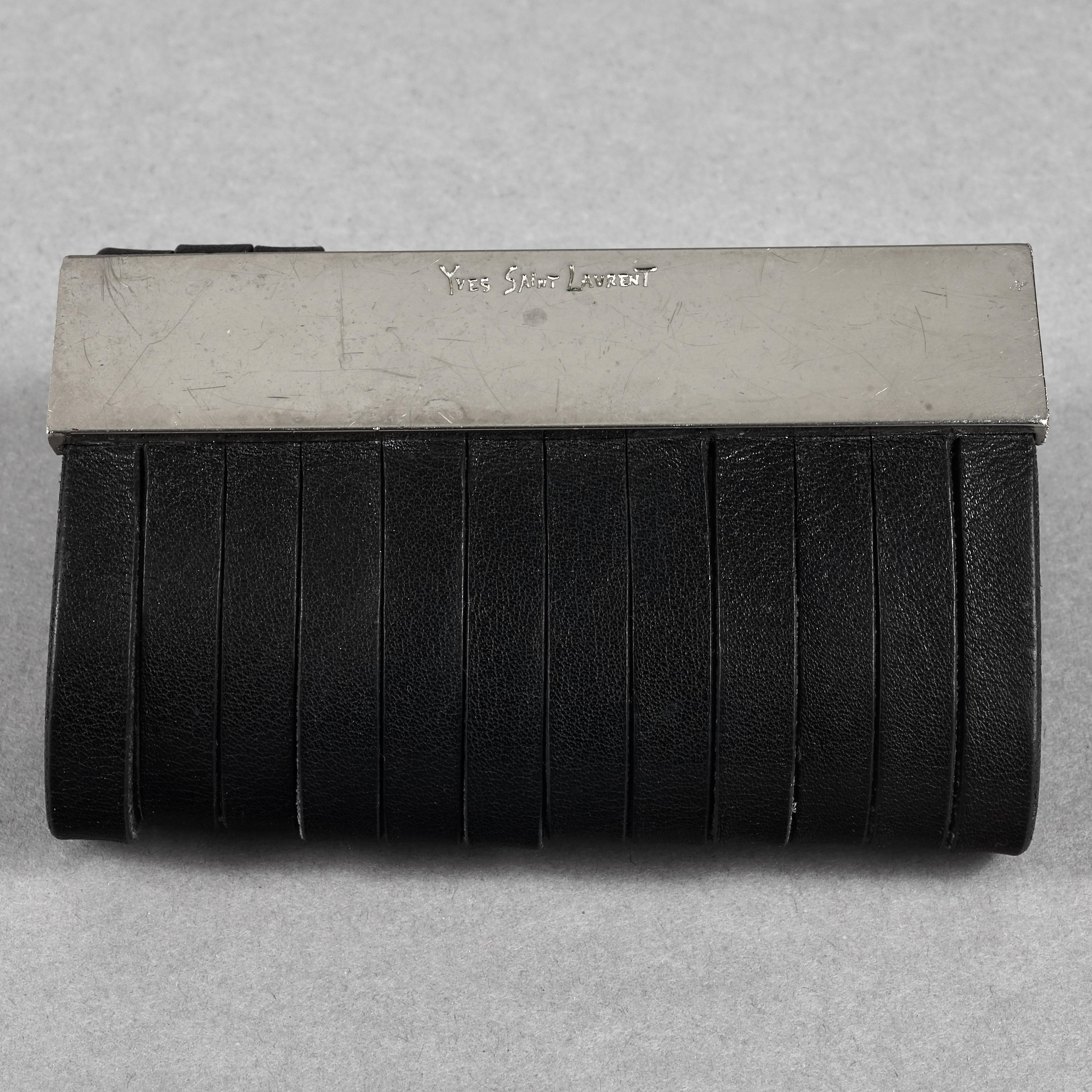 Vintage YVES SAINT LAURENT Ysl Black Multi Leather Strip Wide Cuff Bracelet 3