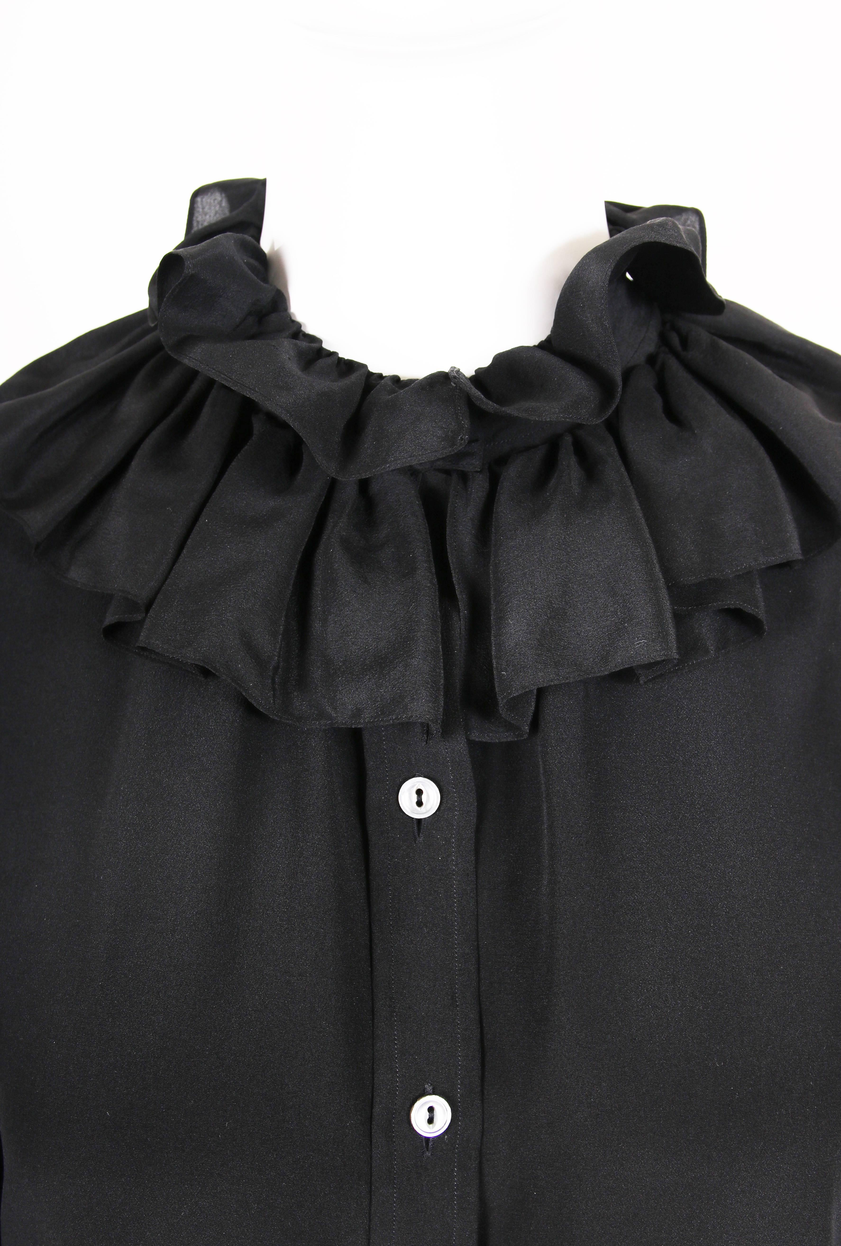 Yves Saint Laurent YSL Vintage Black Silk Blouse with Ruffled Trim 2