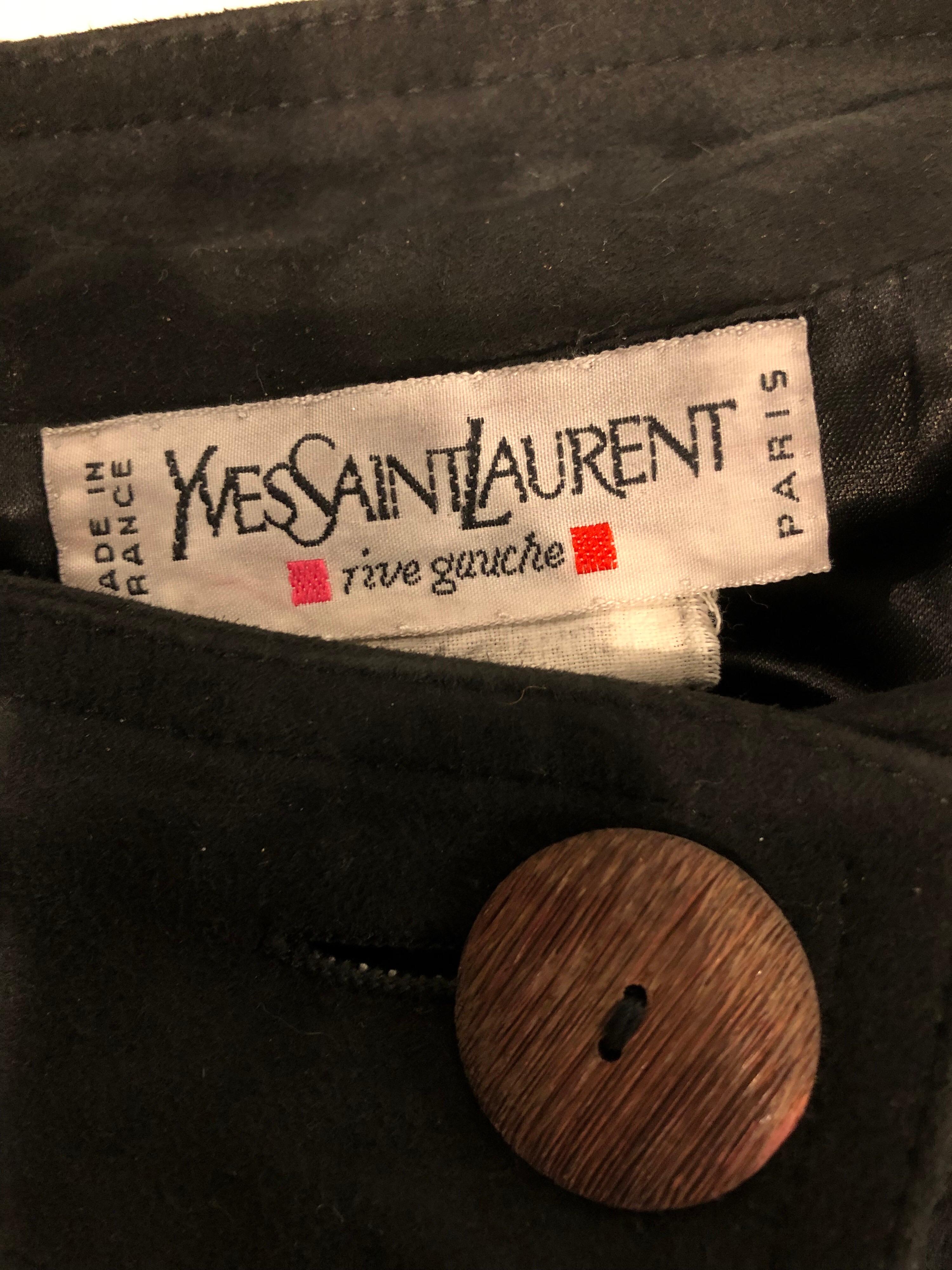 Vintage 90s Yves Saint Laurent YSL Black Suede Leather Fringe Nehru Tunic Dress For Sale 10