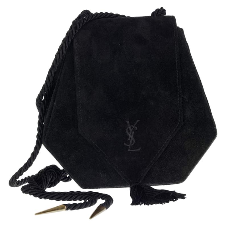 Vintage YVES SAINT LAURENT Ysl Black Tassel Suede Shoulder Bag