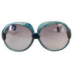 Vintage YVES SAINT LAURENT Ysl Blue Marbled Oversized Sunglasses