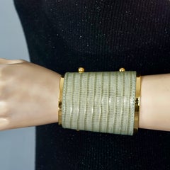 Vintage YVES SAINT LAURENT Ysl Blue Ombre Embossed Leather Cuff Bracelet