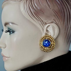 Vintage YVES SAINT LAURENT Ysl Blau Harz gegossen Scheibe Ohrringe