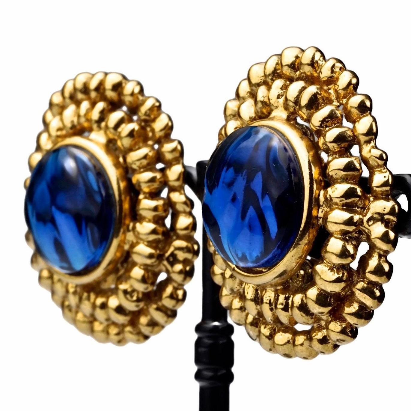 Women's Vintage YVES SAINT LAURENT Ysl Blue Resin Poured Disc Earrings