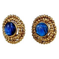 Vintage YVES SAINT LAURENT Ysl Blue Resin Poured Disc Earrings