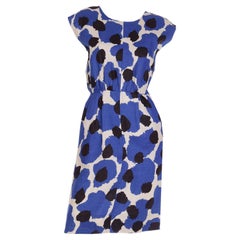 Vintage Yves Saint Laurent YSL Bold Blue Abstract Floral Print Linen Dress