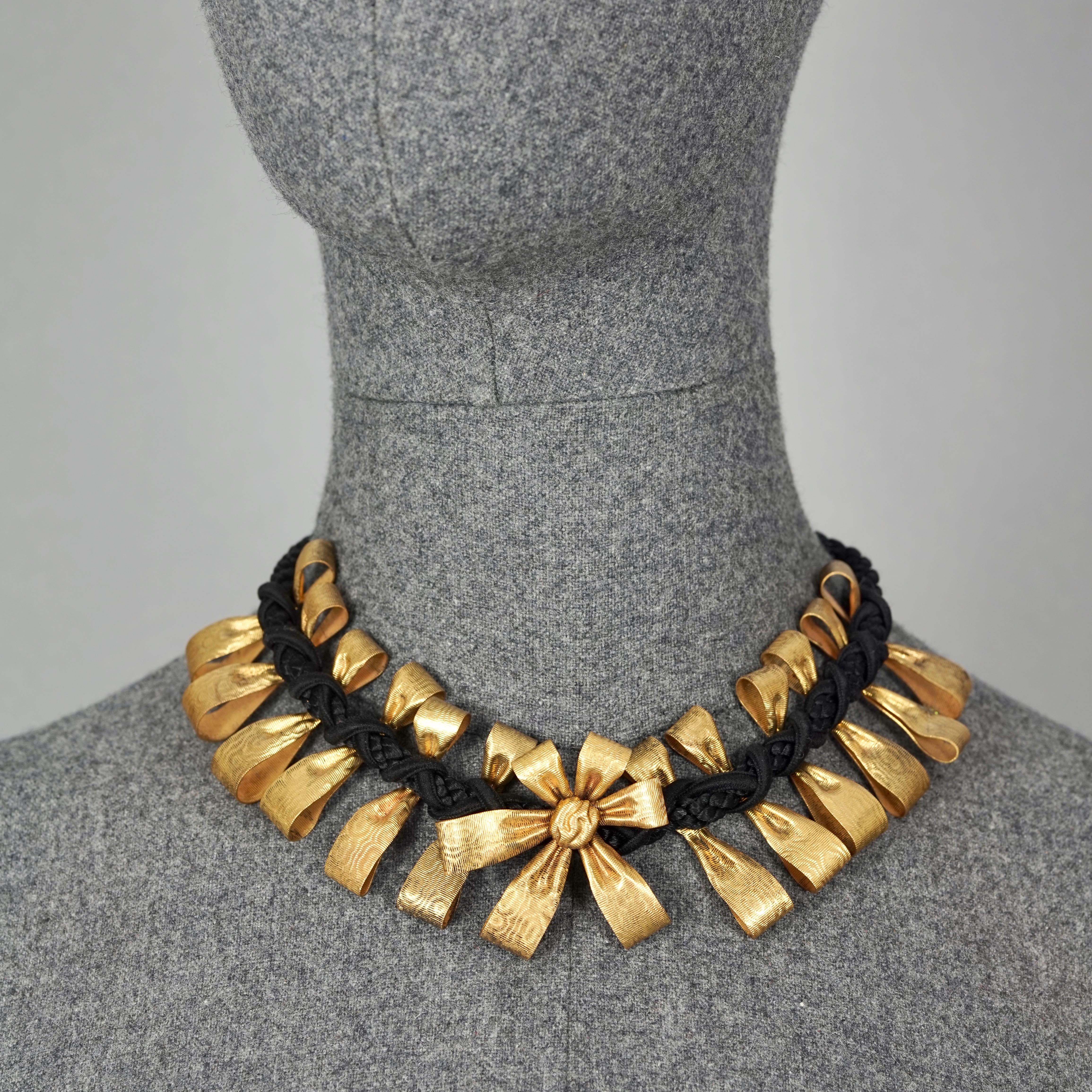 Vintage YVES SAINT LAURENT Ysl Bow Ribbon Charm Choker Necklace For Sale 4
