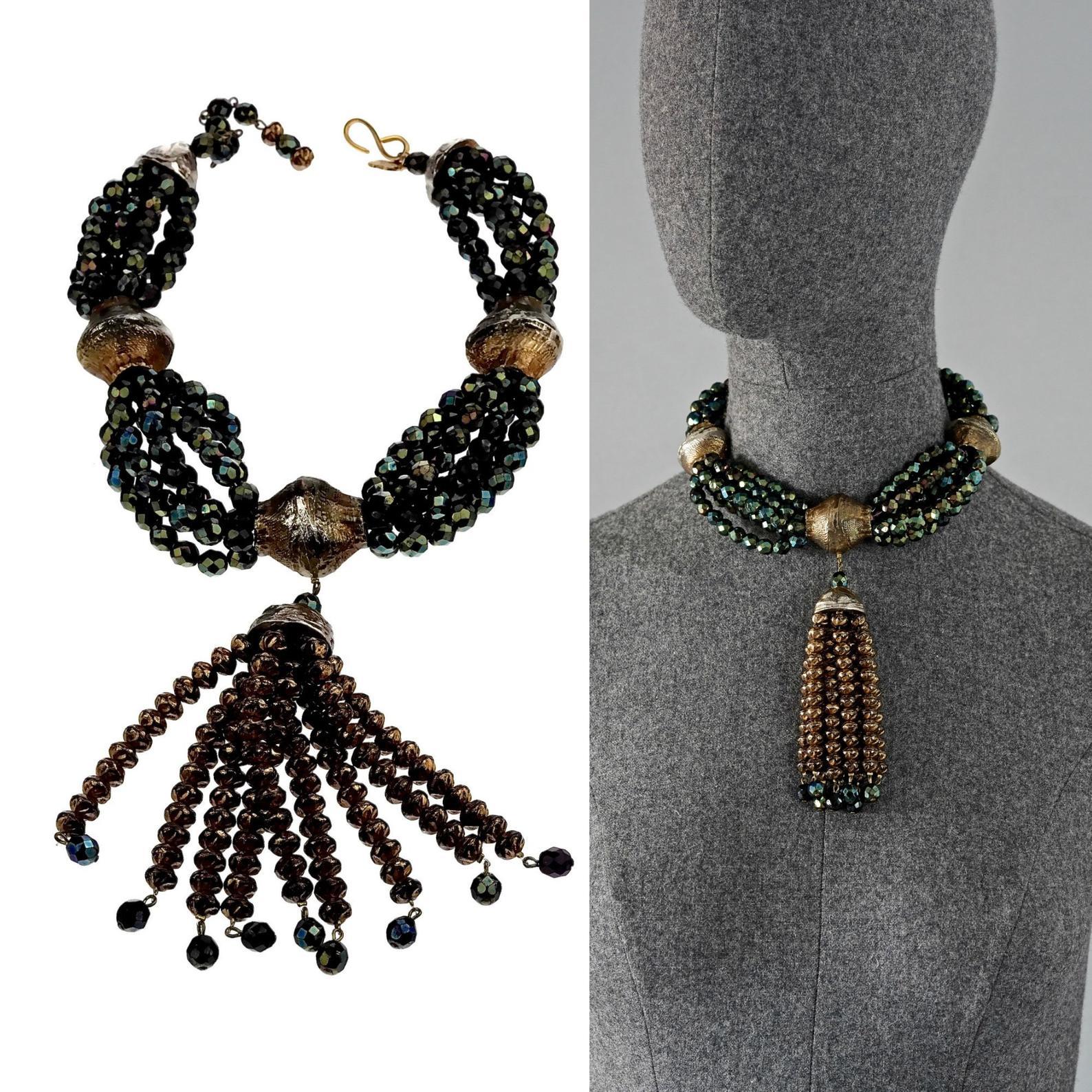 Vintage YVES SAINT LAURENT Ysl Brutalist Tassel Bundle Iridescent Crystal Necklace

Measurements:
Height: 5.51 inches (14 cm)
Wearable Length: 15.35 inches to 17.32 inches (39 cm to 44 cm)

Features:
- 100% Authentic YVES SAINT LAURENT.
- Brutalist