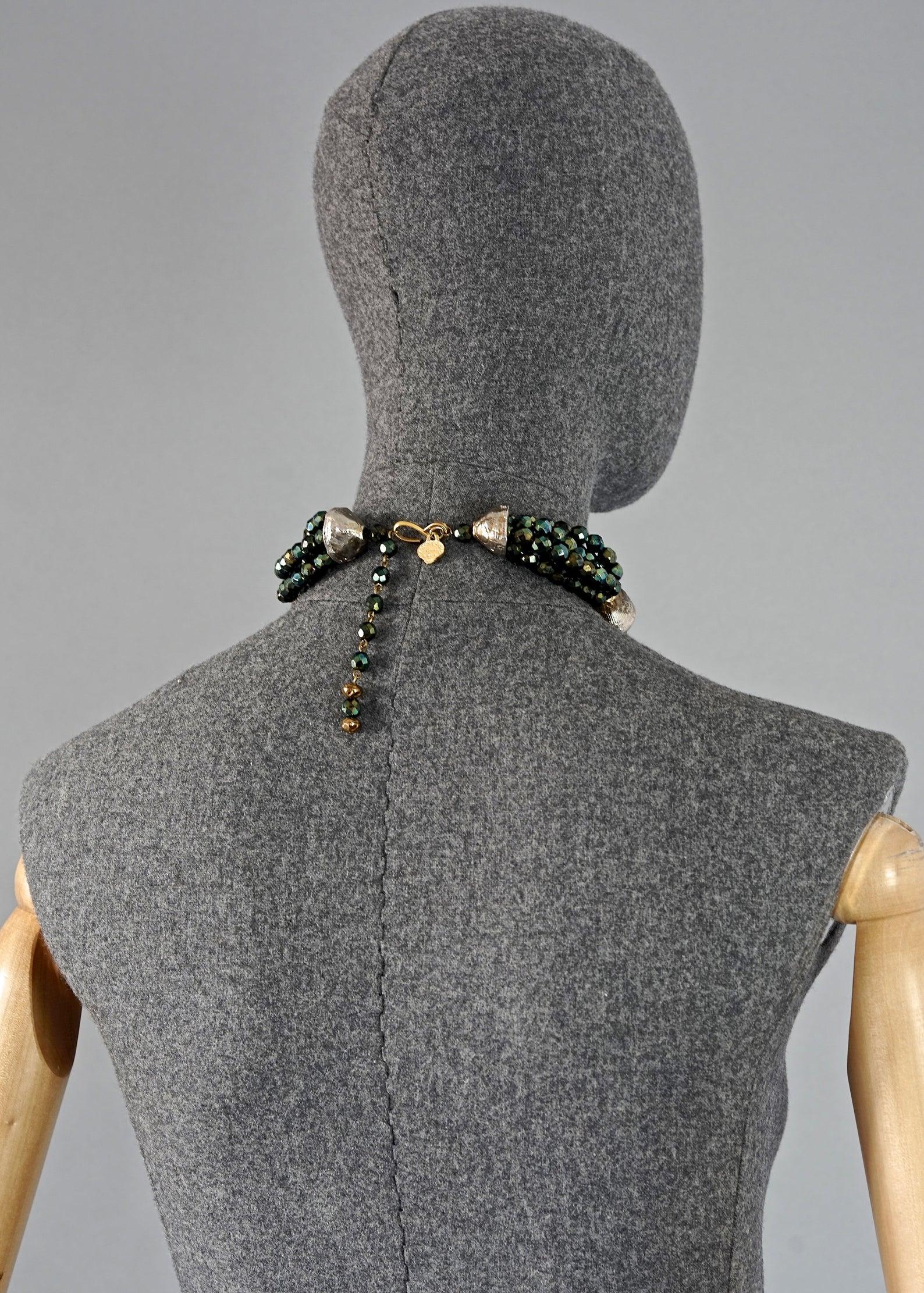 Vintage YVES SAINT LAURENT Ysl Brutalist Tassel Bundle Crystal Necklace In Good Condition For Sale In Kingersheim, Alsace