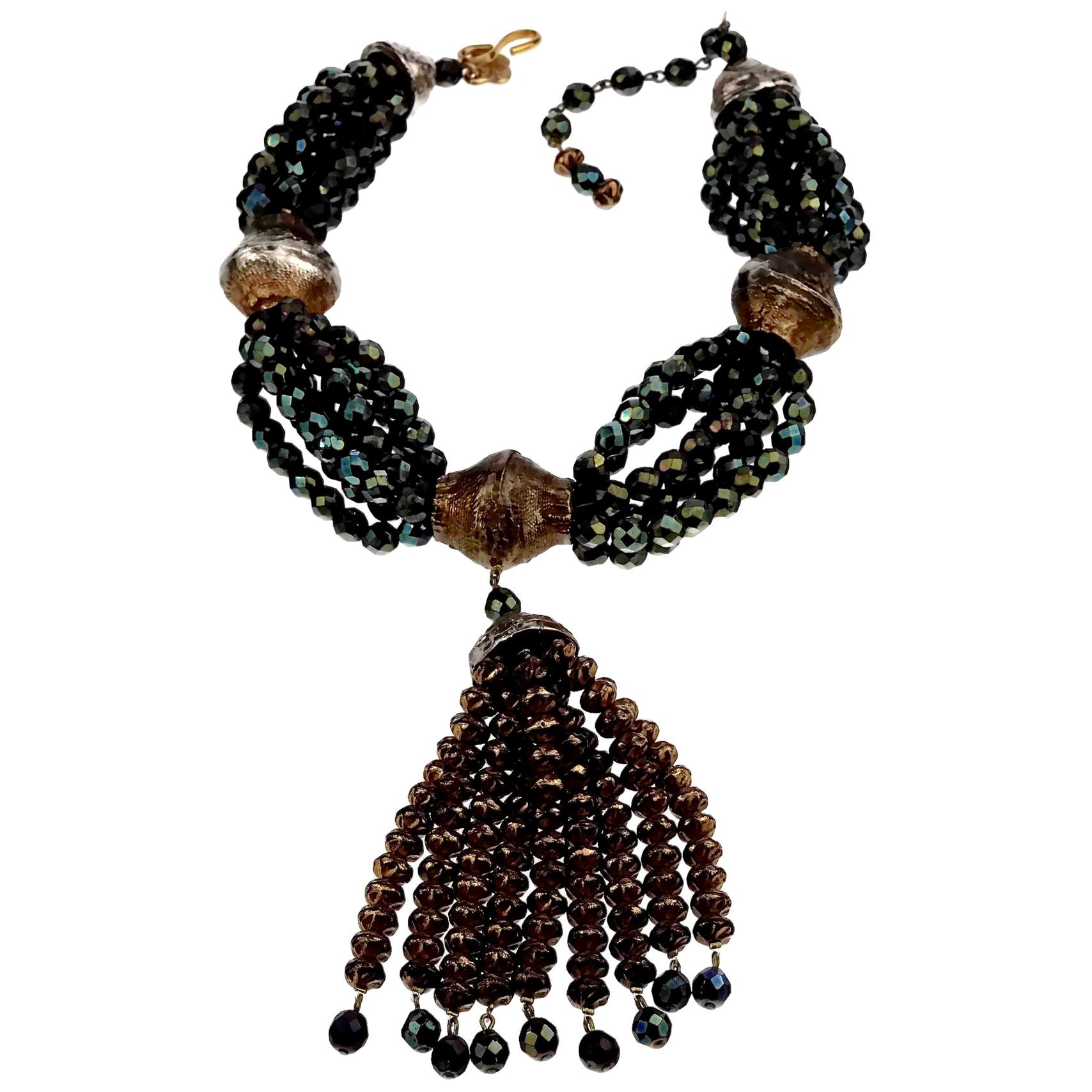 Vintage YVES SAINT LAURENT Ysl Brutalista Collar de borlas y cristales