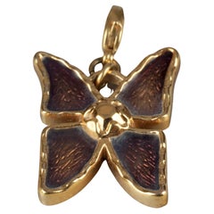 Vintage YVES SAINT LAURENT Ysl Butterfly Enamel Charm Pendant Necklace