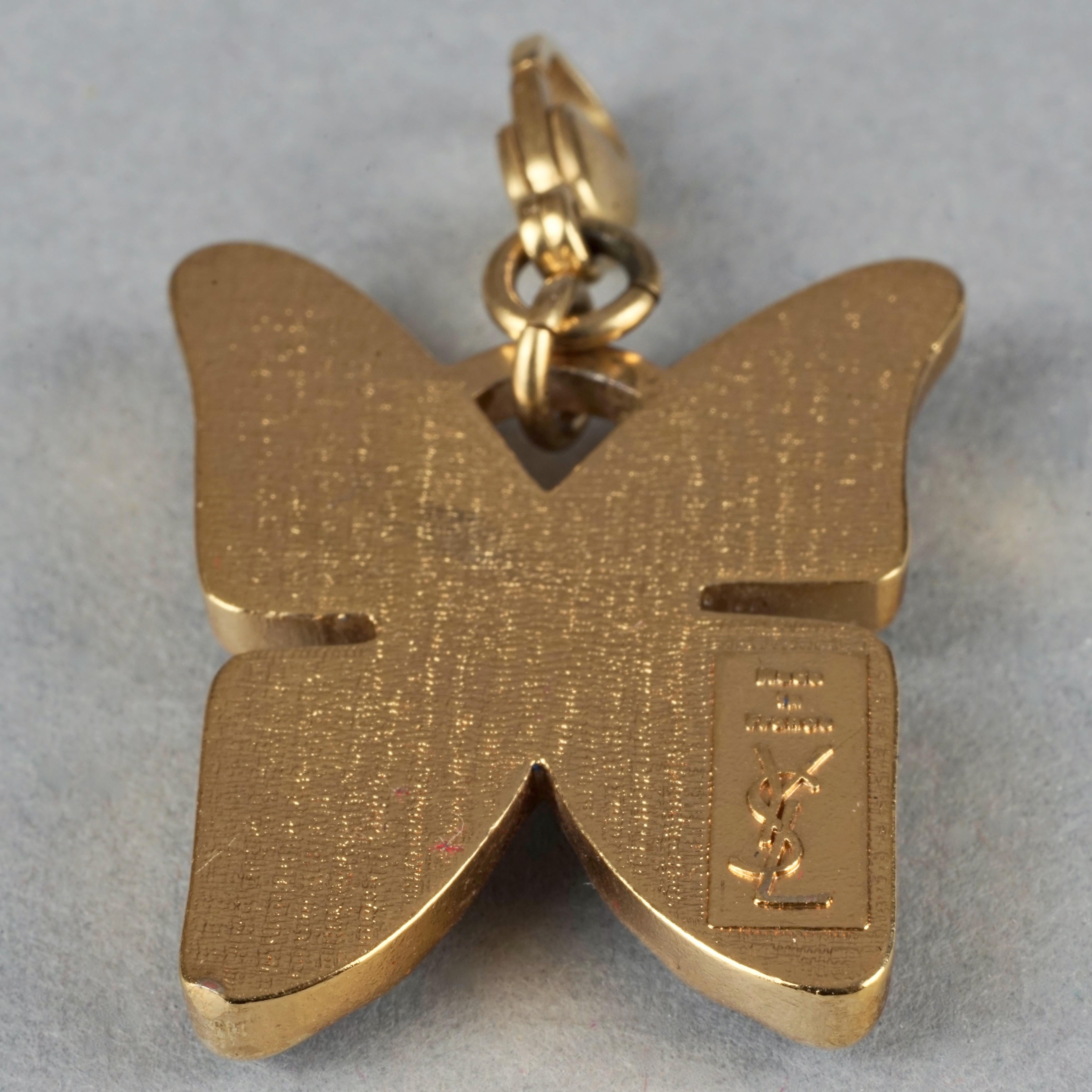 Vintage YVES SAINT LAURENT Ysl Butterfly Enamel Charm Pendant Necklace For Sale 1