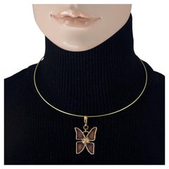 Collier pendentif vintage YVES SAINT LAURENT Ysl à breloques papillons en émail