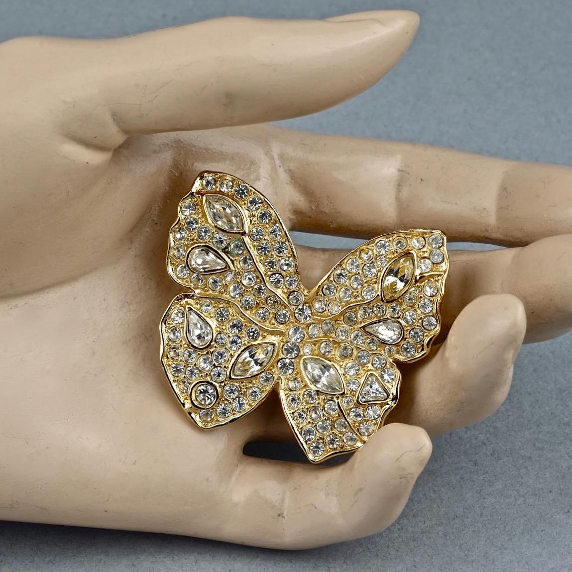Vintage YVES SAINT LAURENT Ysl Butterfly Rhinestone Brooch In Excellent Condition In Kingersheim, Alsace