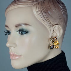 Vintage YVES SAINT LAURENT Ysl by Goossens Citrine Amber Rhinestones Earrings